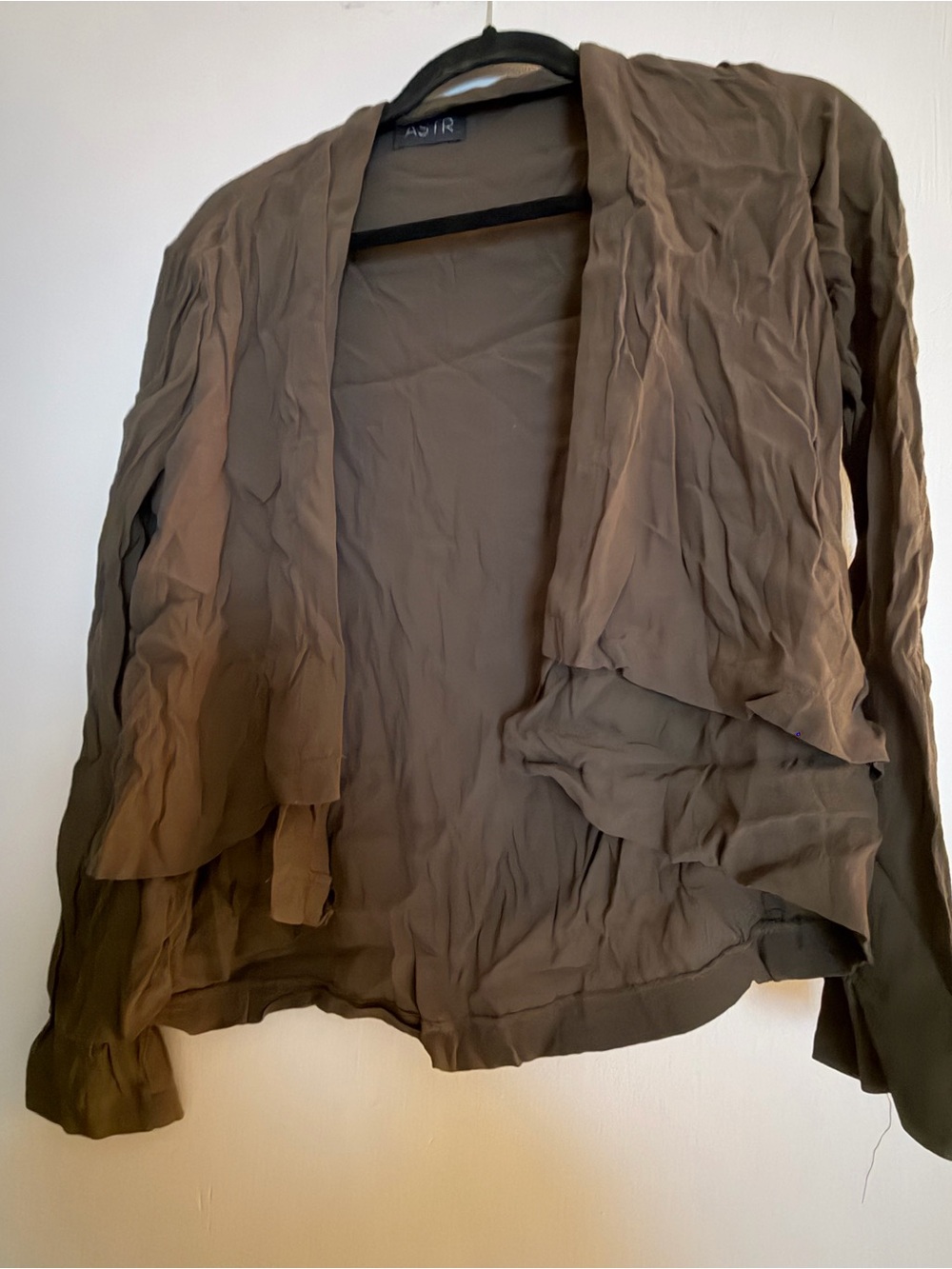 ASTR Olive-Tone Draped Open-Front Blazer